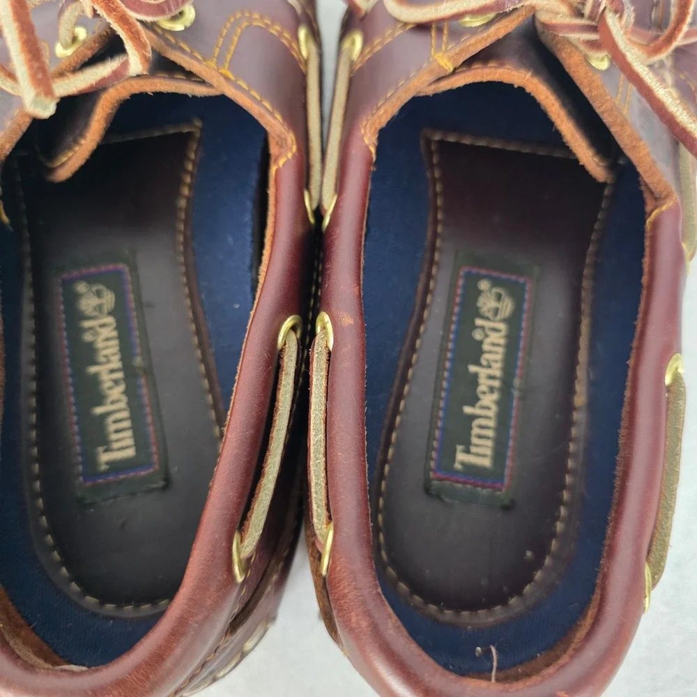 Timberland Mens Burgundy Brown Leather Boat Shoes Classic Moc Toe Loafers 8M